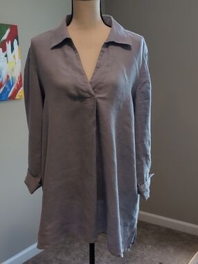 Ellen Tracy Slate Gray V-Neck Long Sleeve Tunic
